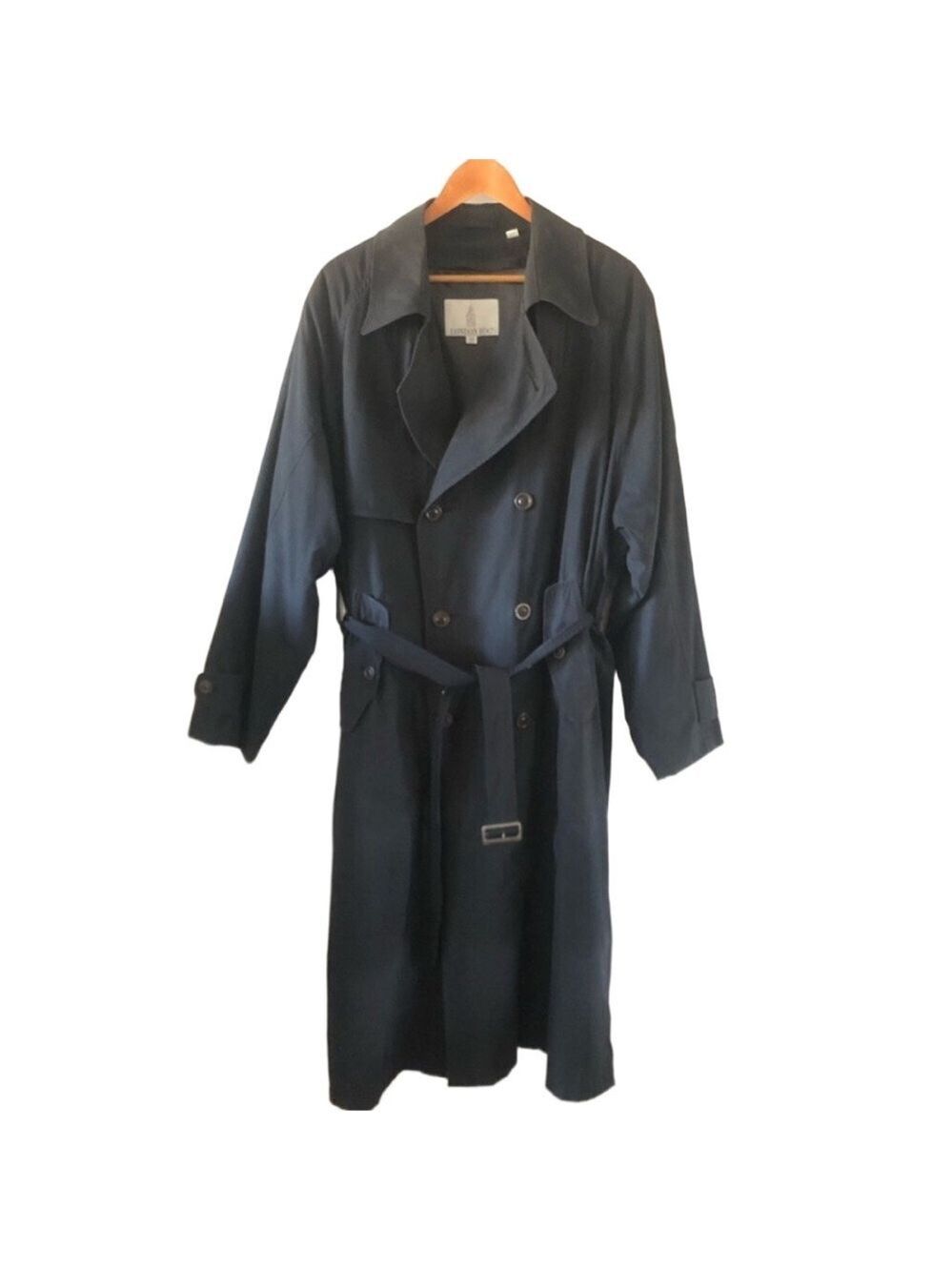 London Fog Men's Trench Coat Black Size 44 Regular Removable Liner Vintage